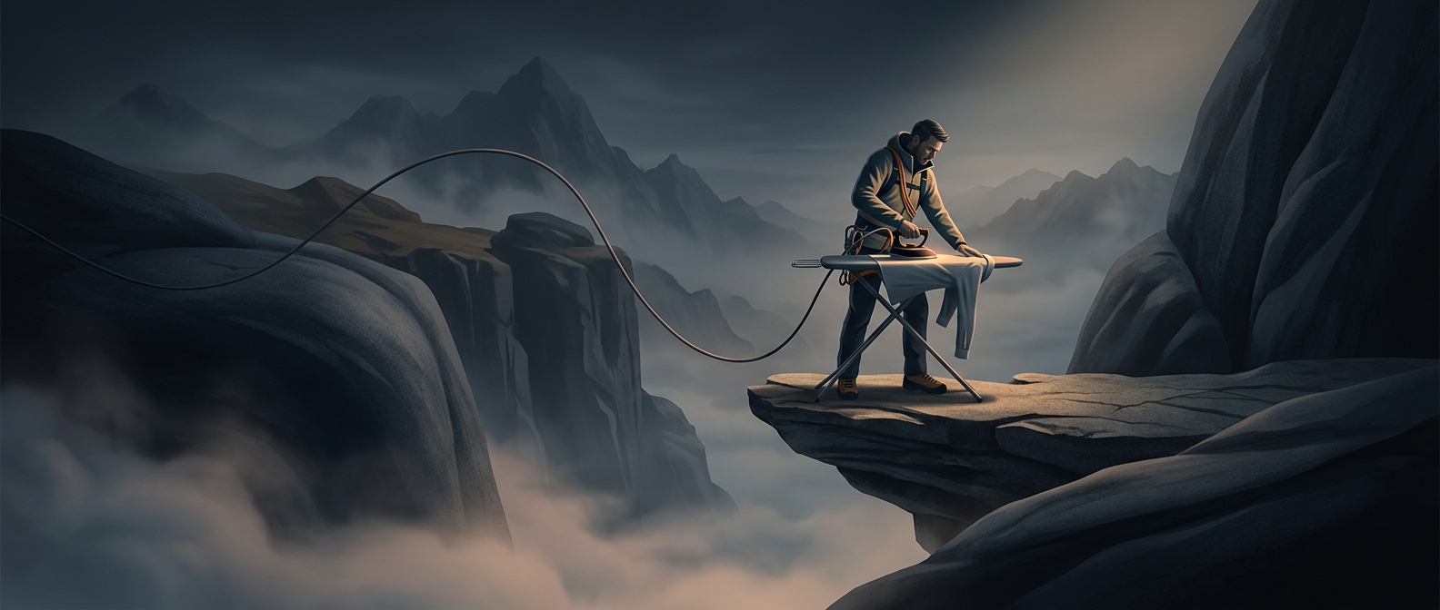 The sport of ironing clothes in dangerous places