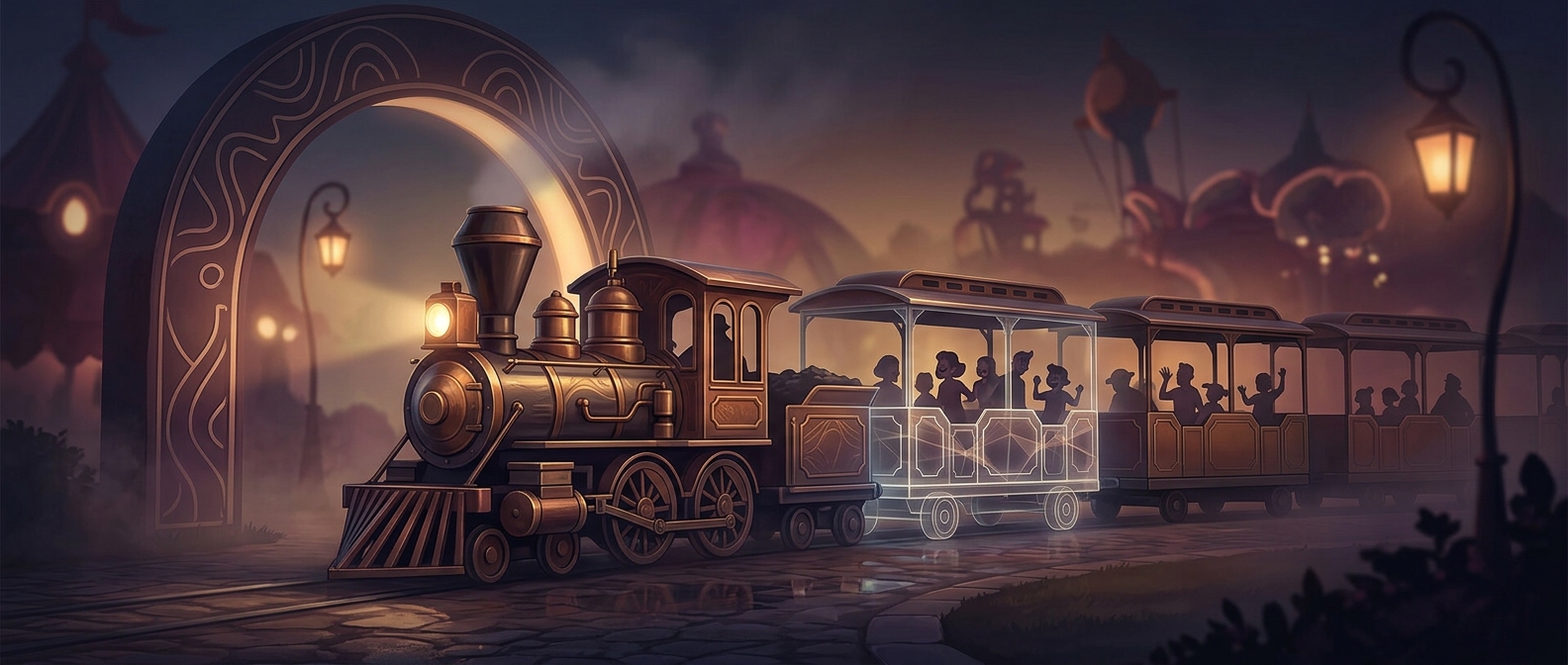 Those theme-park trains may have no tracks