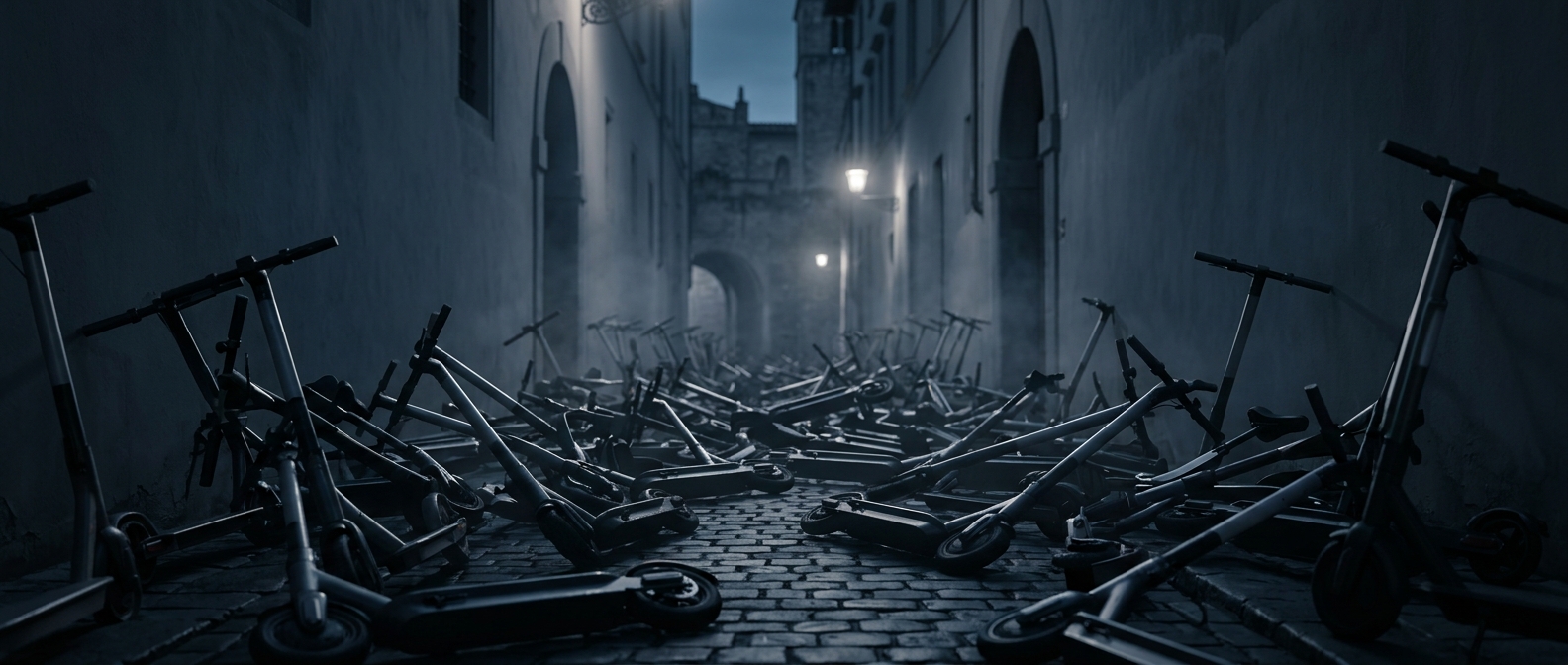 Rental scooters litter the streets