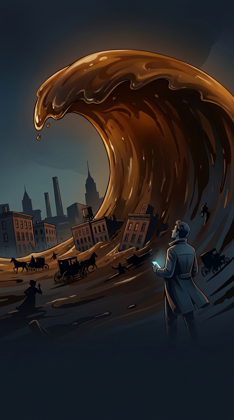 In 1919, a highly bizarre industrial disaster struck Boston, killing 21 people through an overwhelming tsunami wave of what?