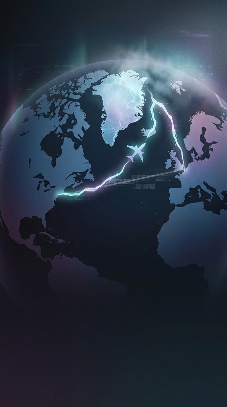 Why do flights from New York to London wildly curve all the way up near Greenland on digital maps?