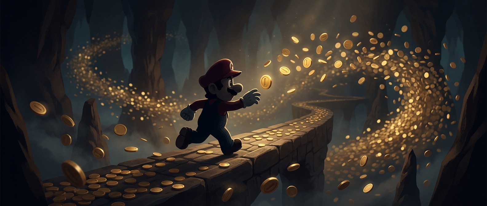 Mario collects gold coins that serve no real purpose