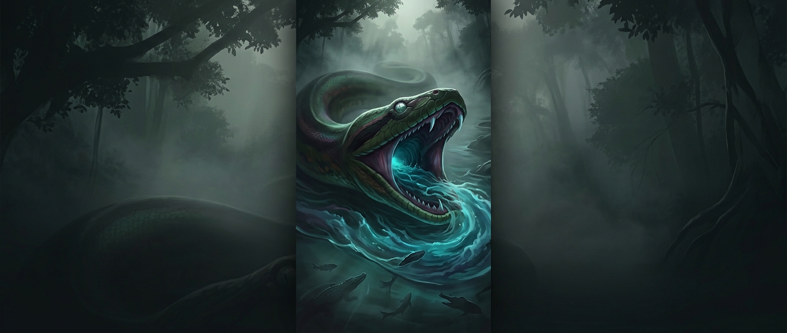 Yacumama anacondas sucking water into their maws