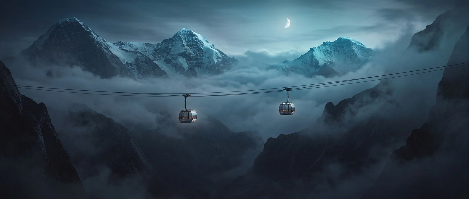 Гондолы Peak 2 Peak висят в милях над глубокой долиной