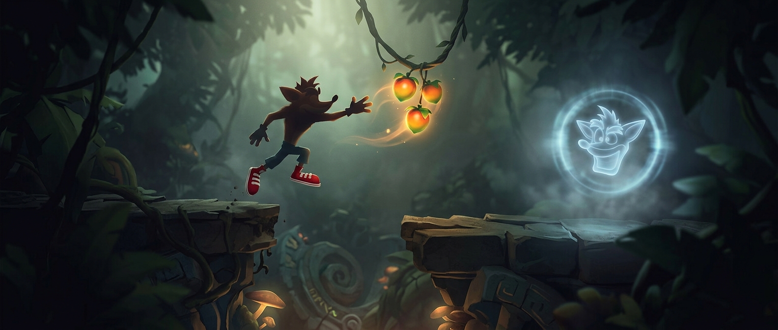 Crash Bandicoot collects fruit to gain extra lives