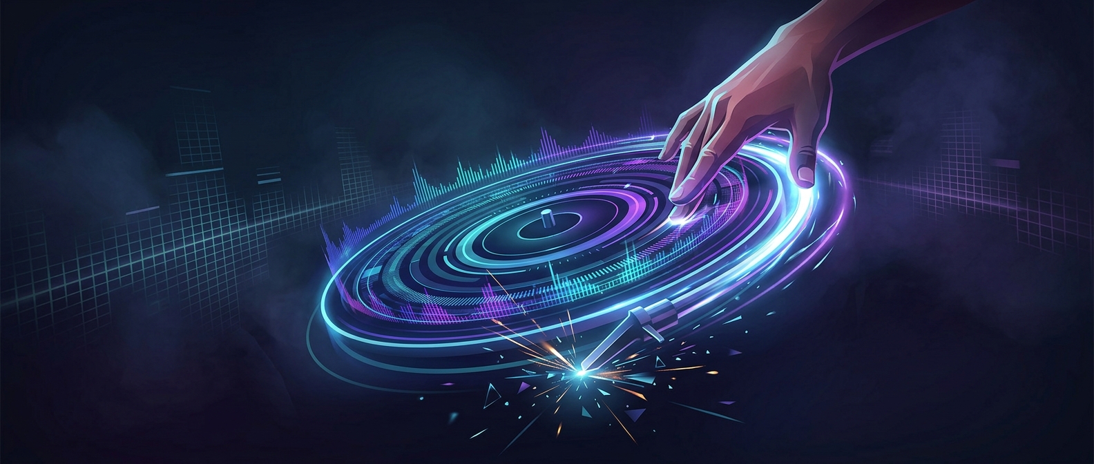Aggressively scratching a virtual turntable to techno beats