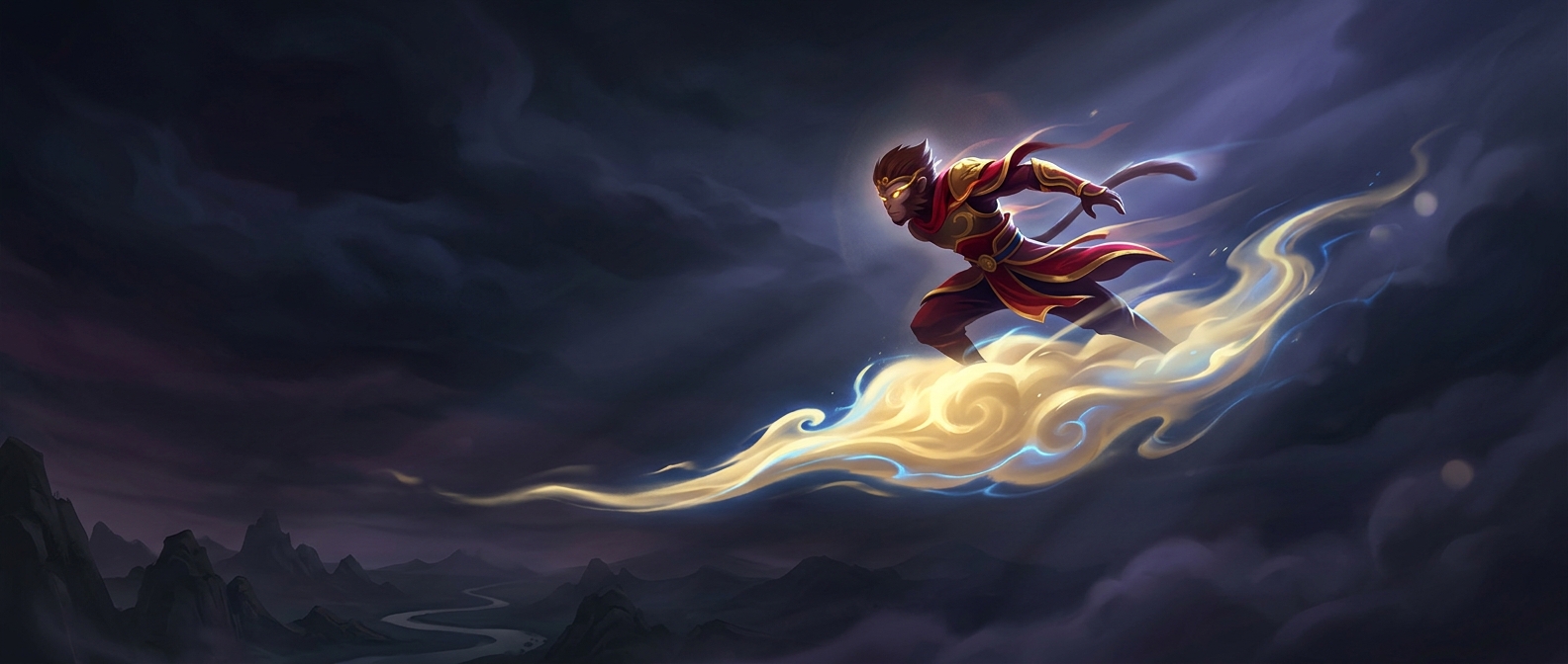 Sun Wukong flies rapidly on a magical cloud