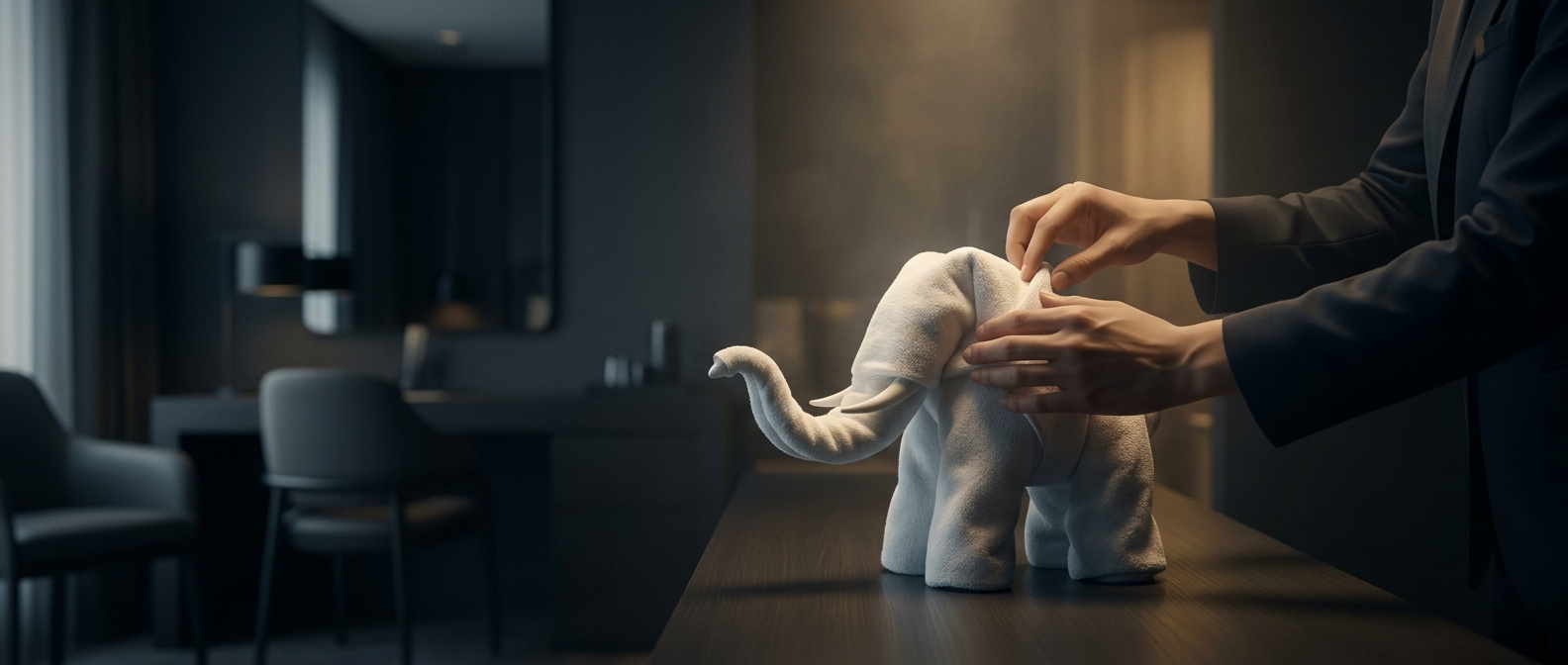 Folding towels into animals is a strict hospitality art
