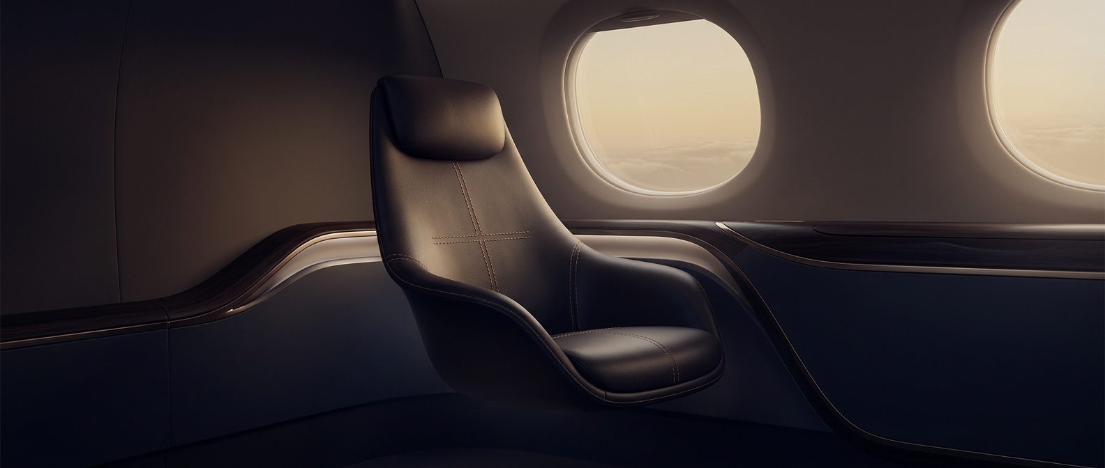 Private jet upholstery features hand-stitched leather
