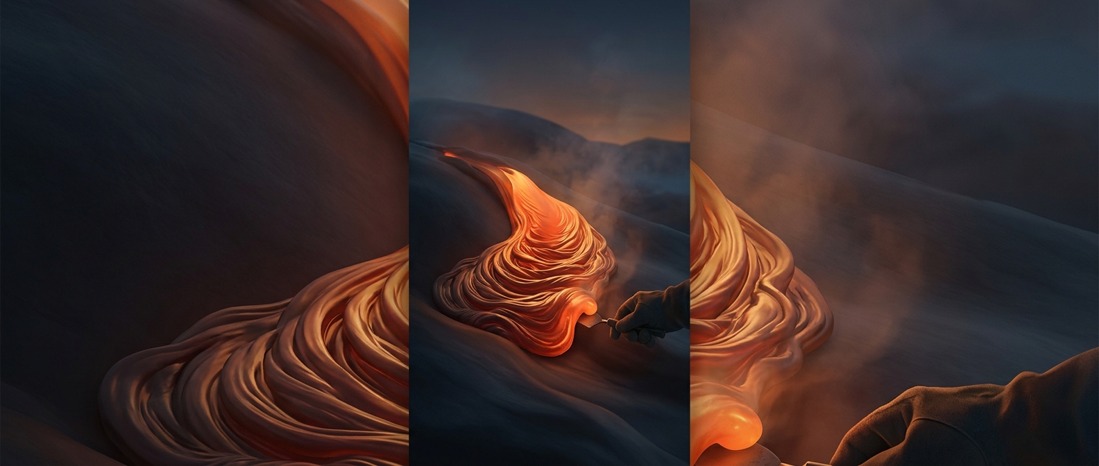 Pahoehoe lava flows like highly molten syrup