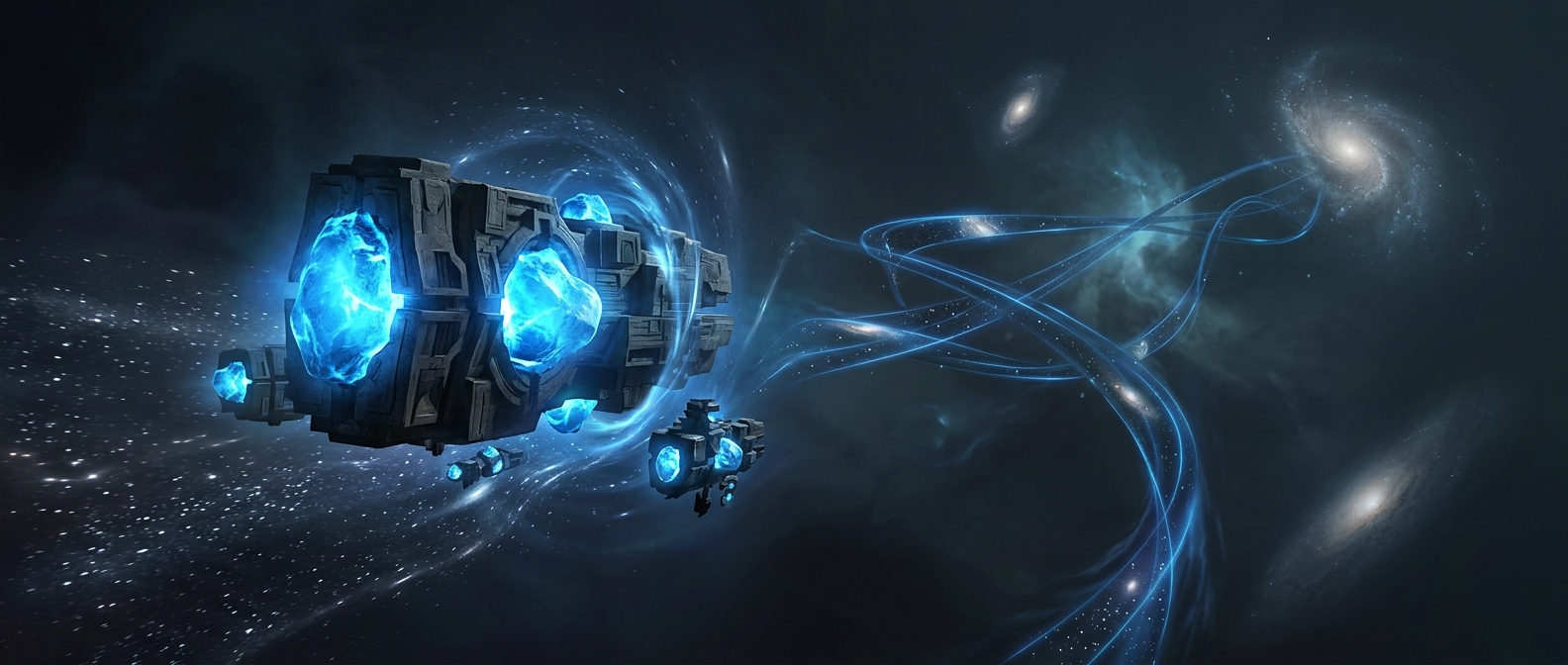 Glowing blue stones manipulate pure space