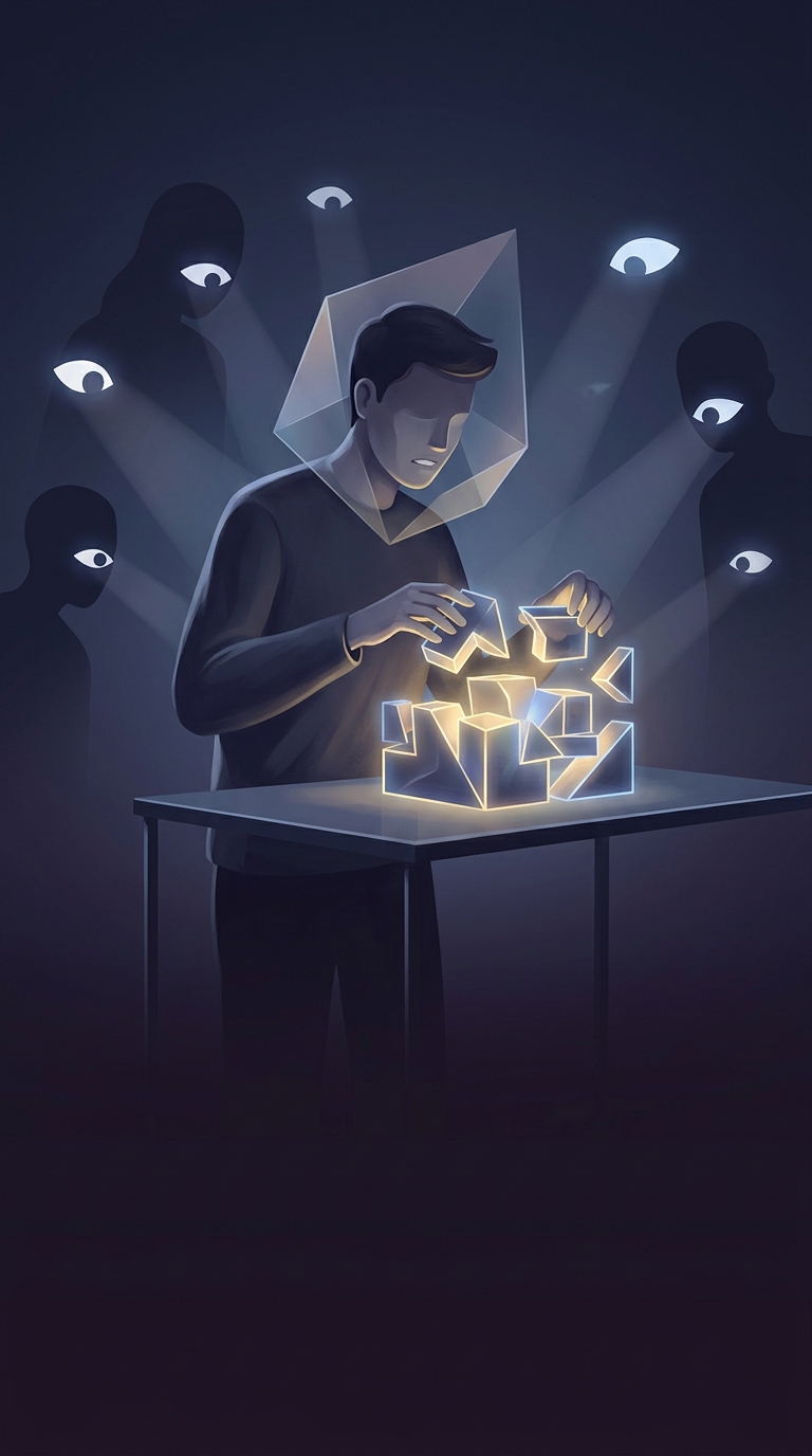 Why is it significantly harder to solve a simple puzzle when someone is watching you do it?