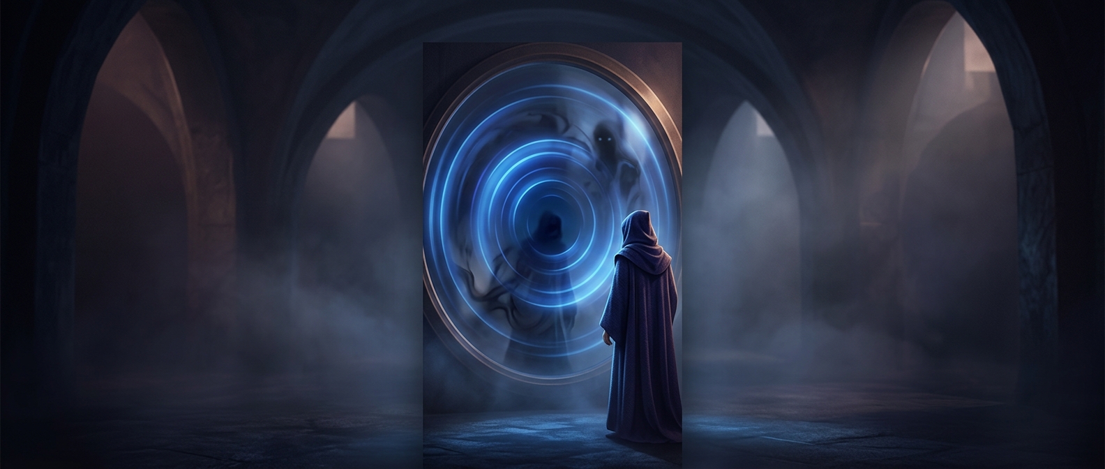 Concentric blue circles function as abstract malice mirrors