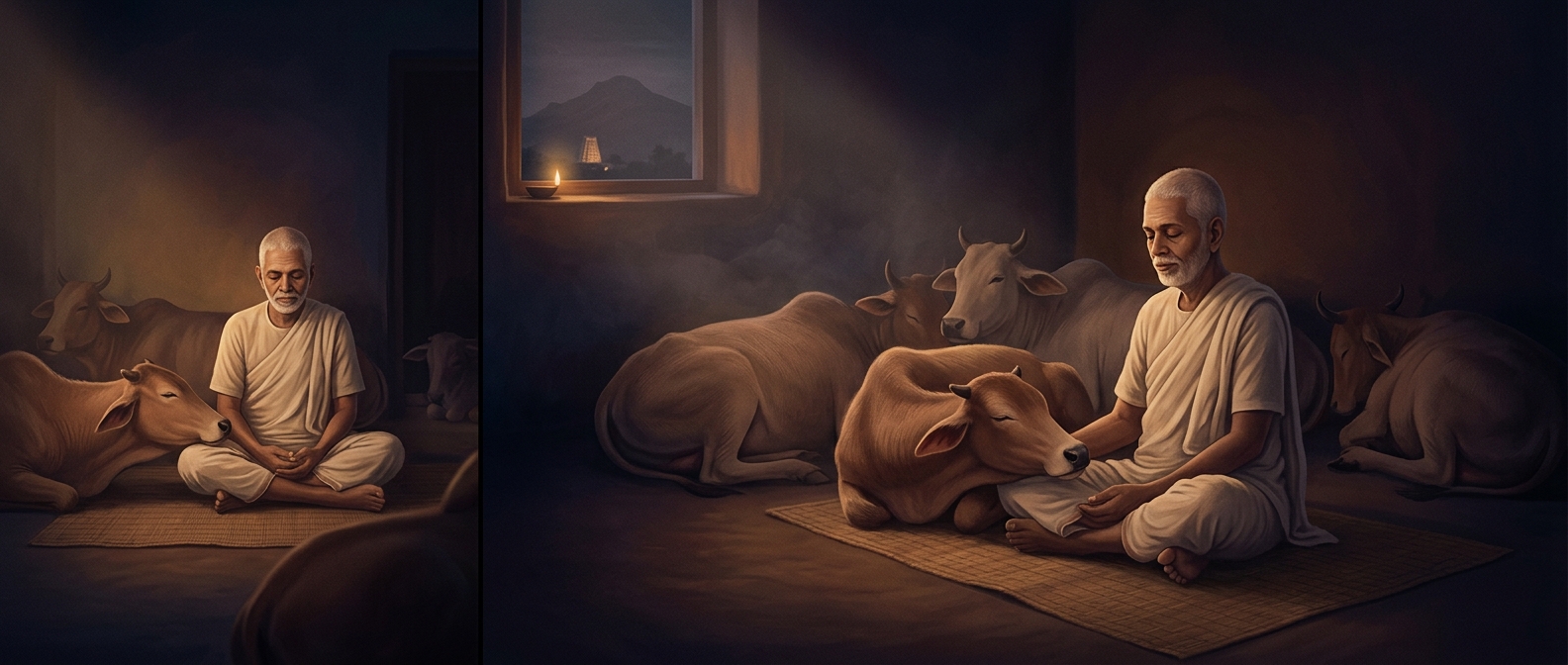 Ramana Maharshi let random cows sleep in his bedroom