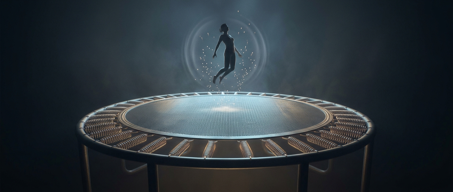 Trampolines absorb bounces through a ring of metal springs