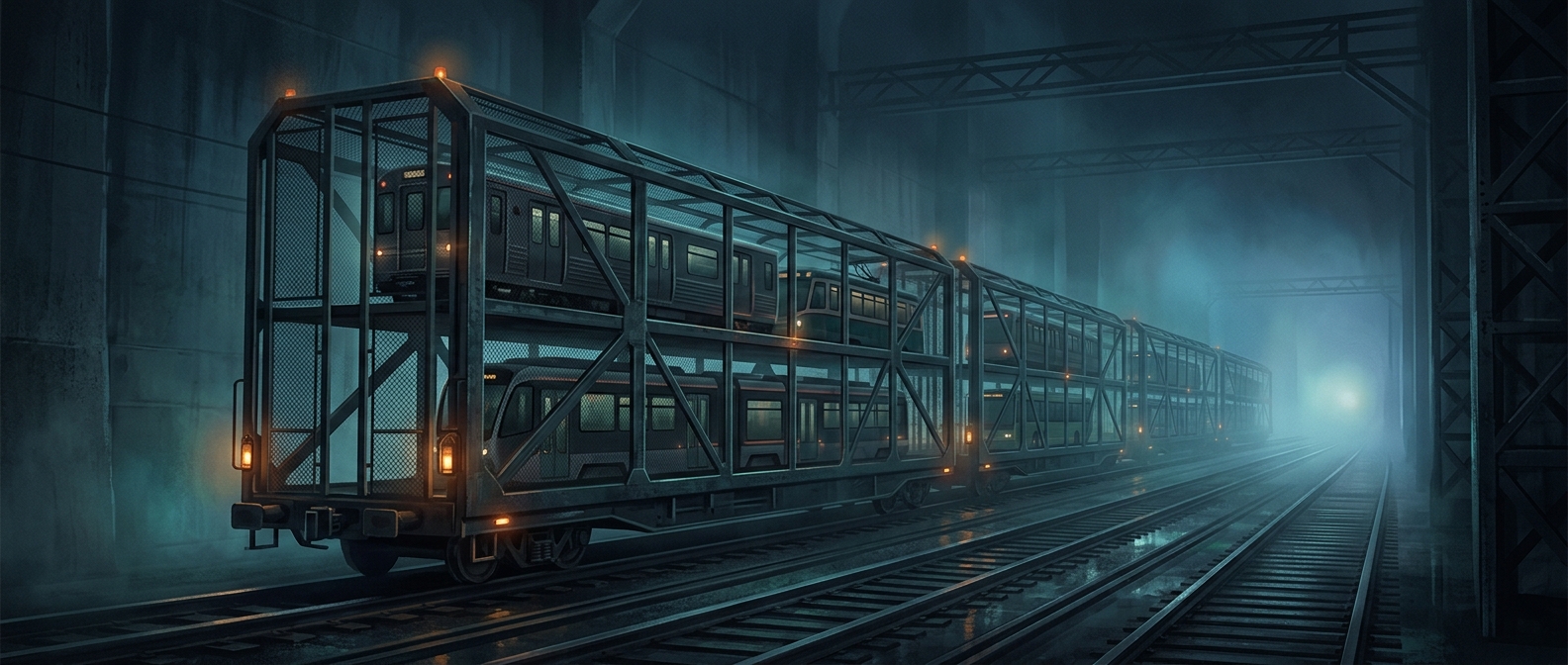 Autoracks completely enclose transit vehicles
