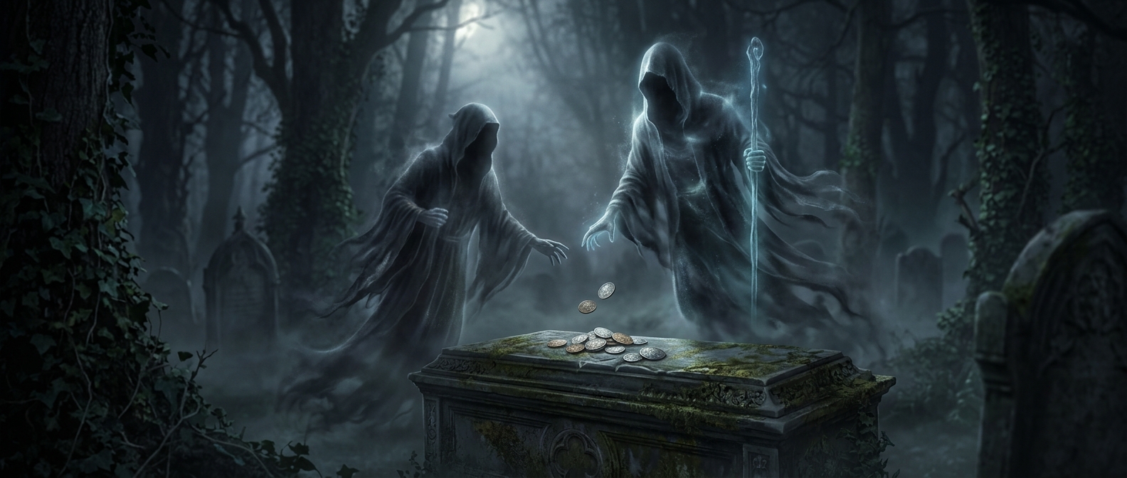 Coins placed on graves pay necessary spectral tolls