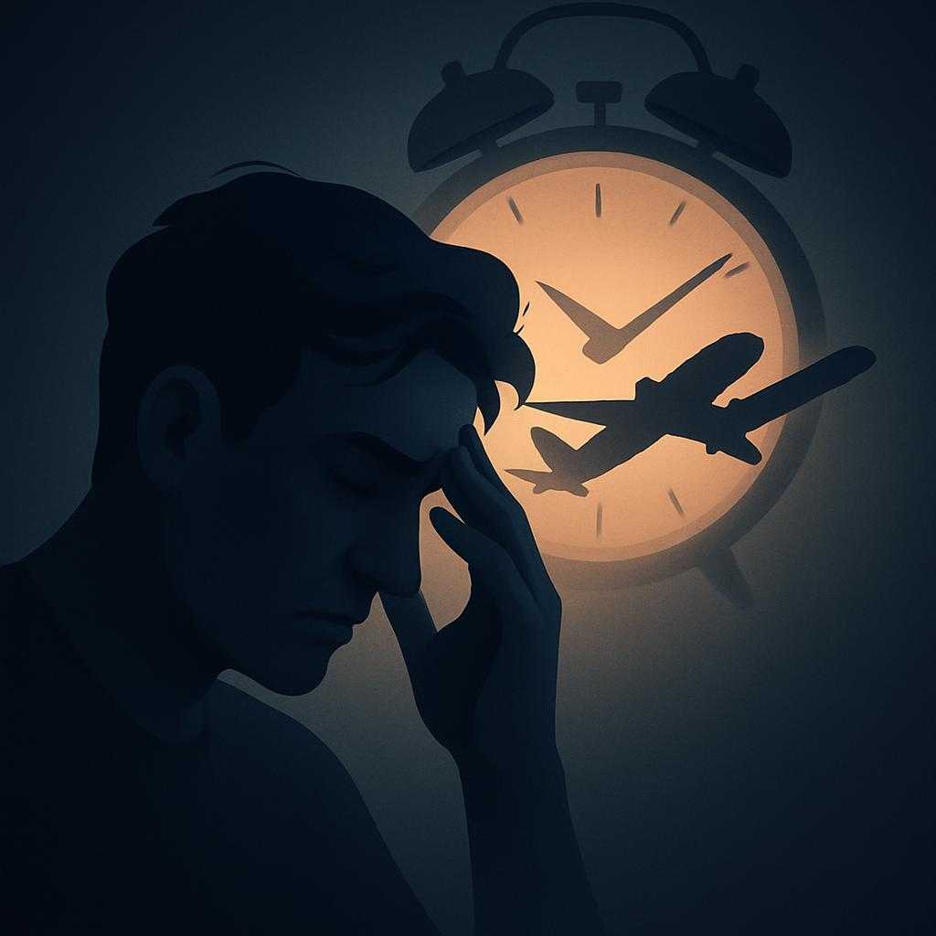 After an ultra‑long‑haul flight across several time zones, you feel foggy, awake at 3 a.m., and starving at odd hours; what mainly causes this classic jet lag experience?