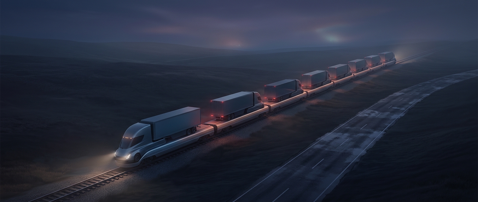 Piggyback trains carry highway trailers