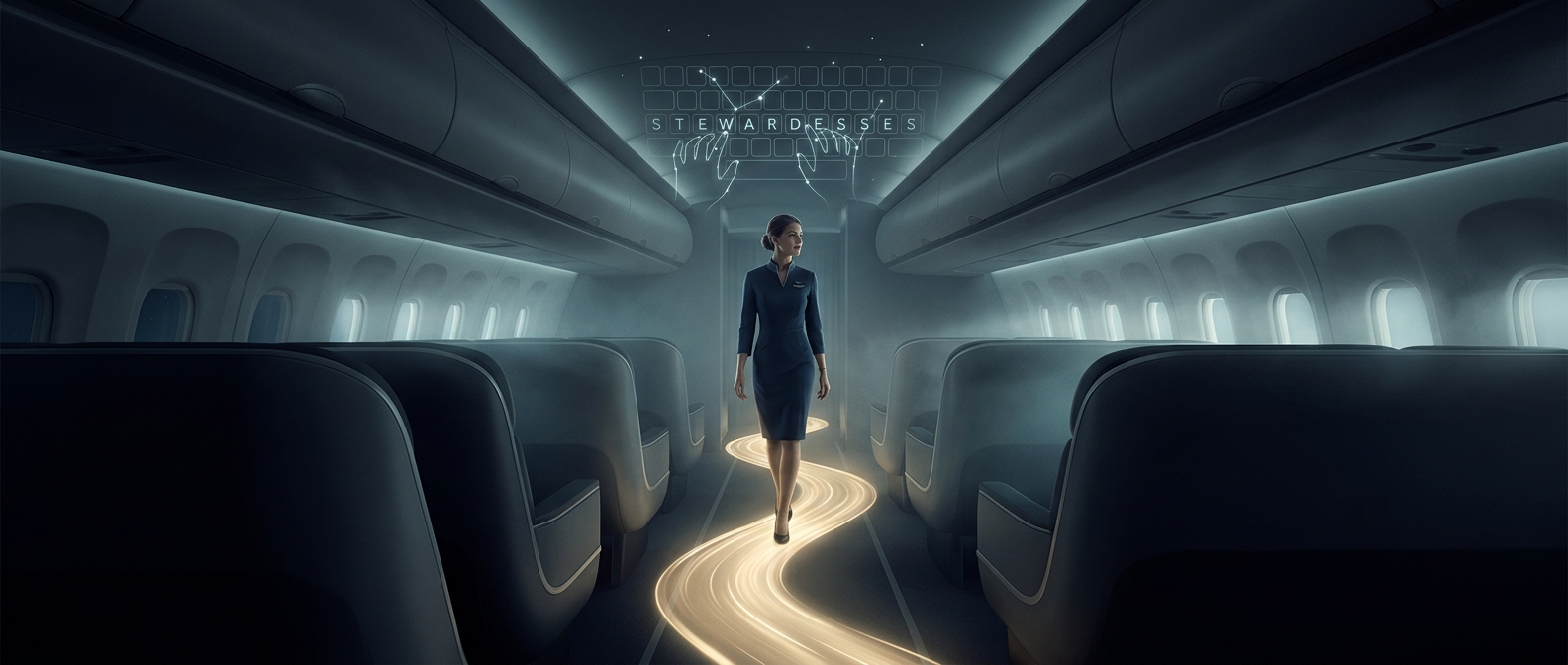 Слово stewardesses печатается одной рукой