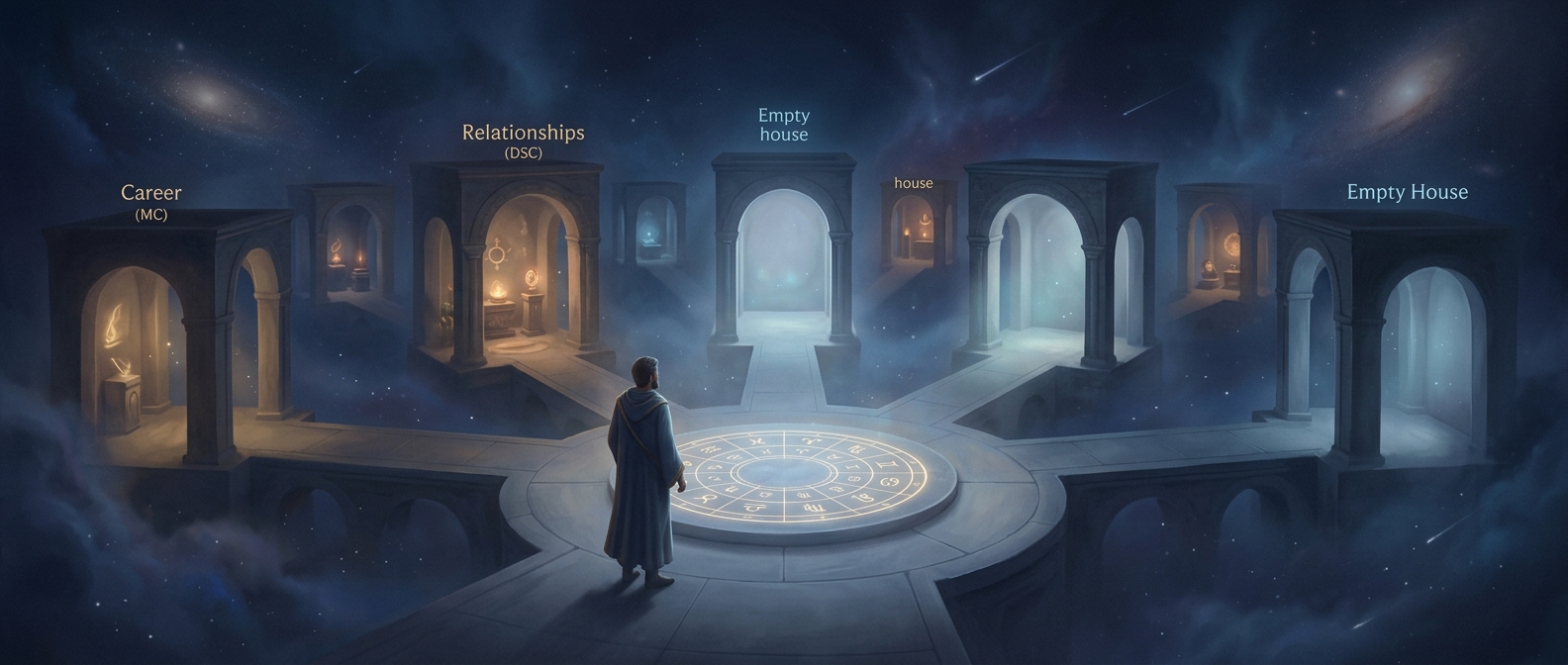 Empty houses in your birth chart do not mean you lack that trait but rather that the universe simply does not care
