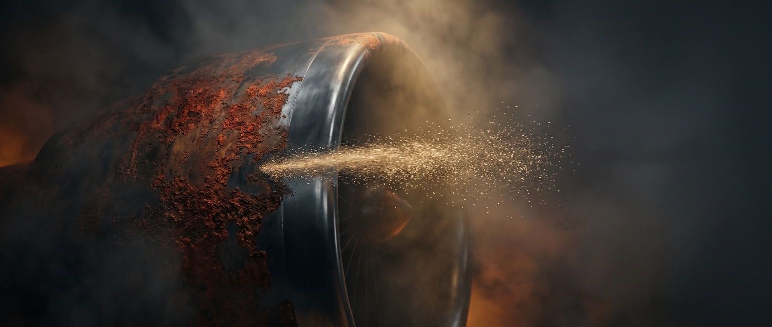 Sandblasting utilizes propelled grit to strip surface rust