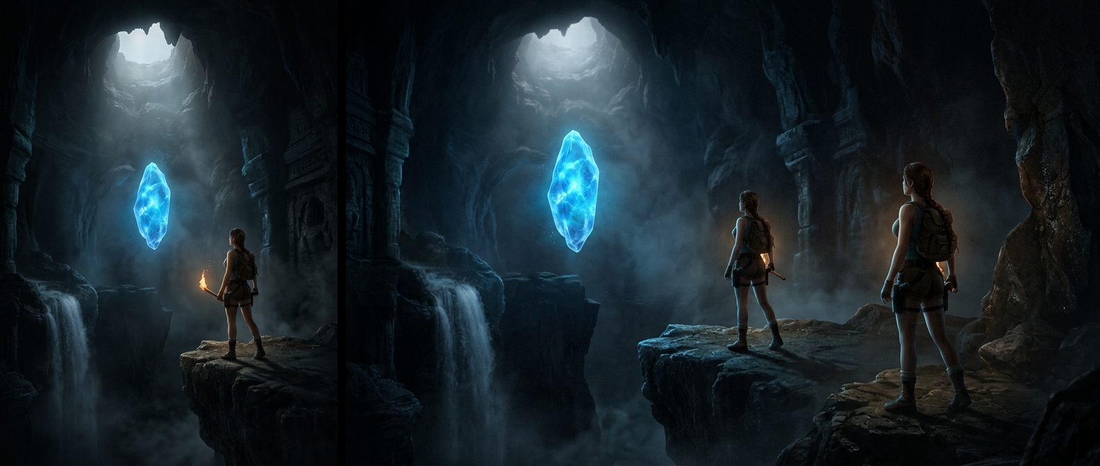 In Tomb Raider, saving means finding blue crystals