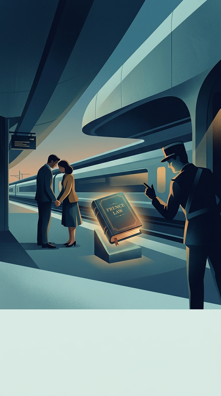 Couples on a romantic getaway in France might accidentally break a 1910 law prohibiting this at train stations.