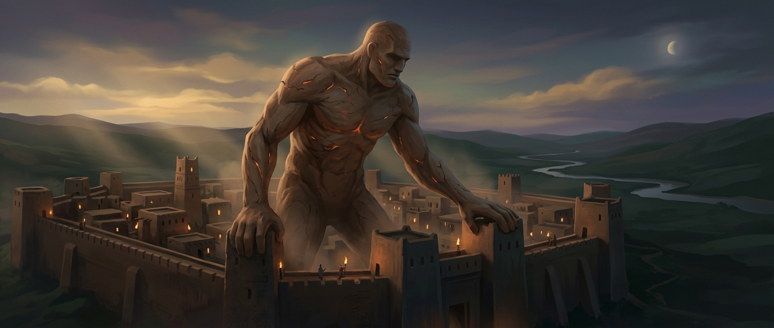 A mythological clay giant protected a walled city