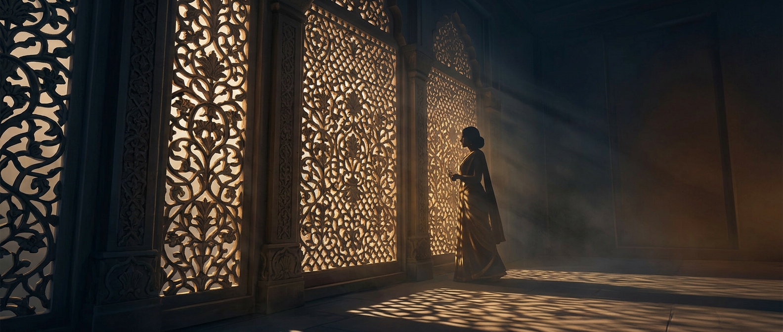 Indian artisans carved intricate stone lattice windows