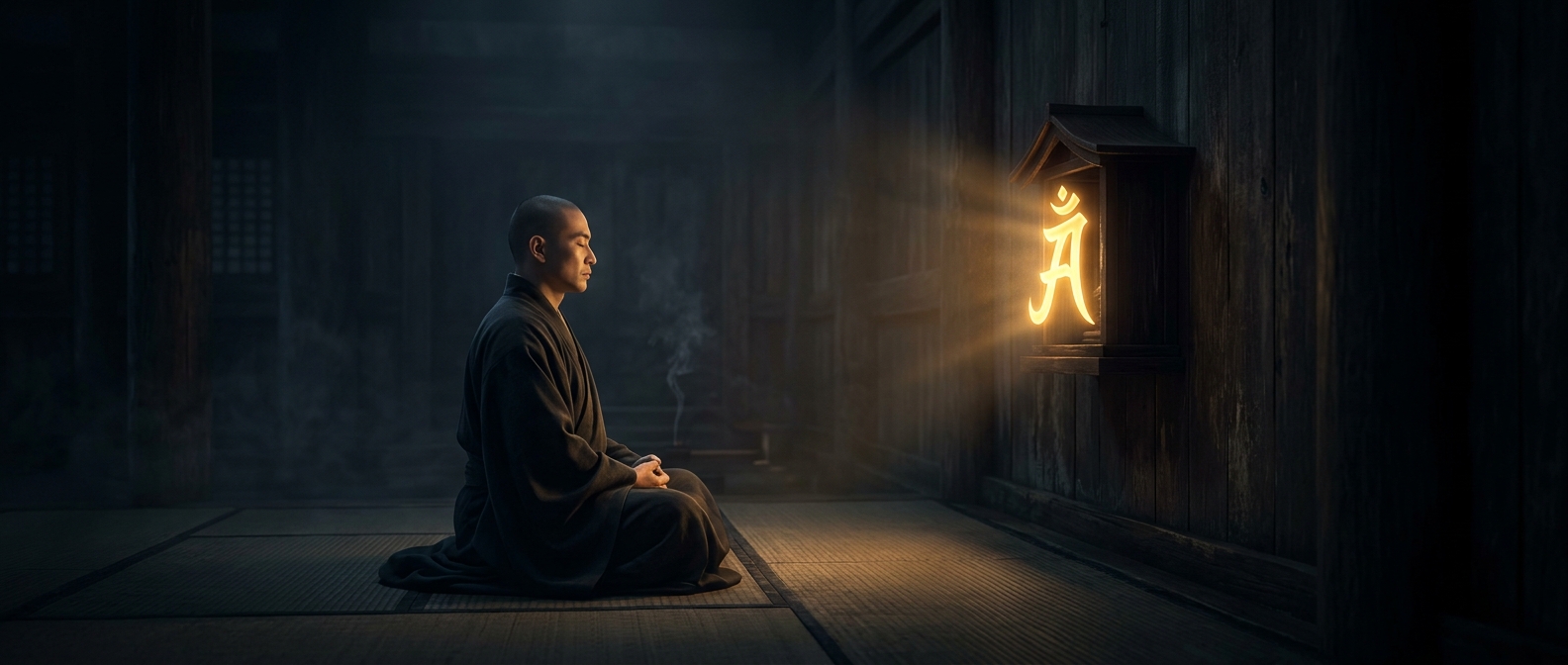Japanese monk Kukai achieved enlightenment by staring relentlessly at a single glowing Sanskrit letter