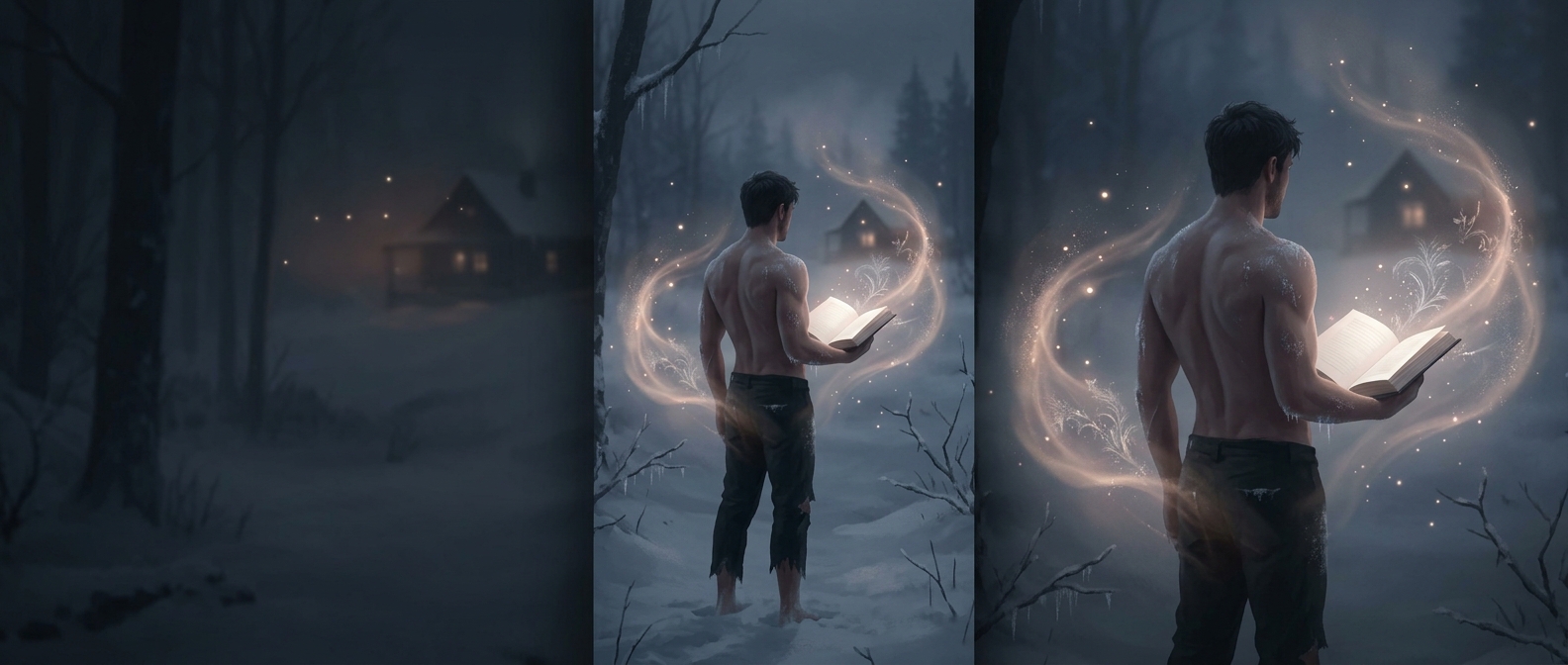 Romance covers feature men without shirts in winter