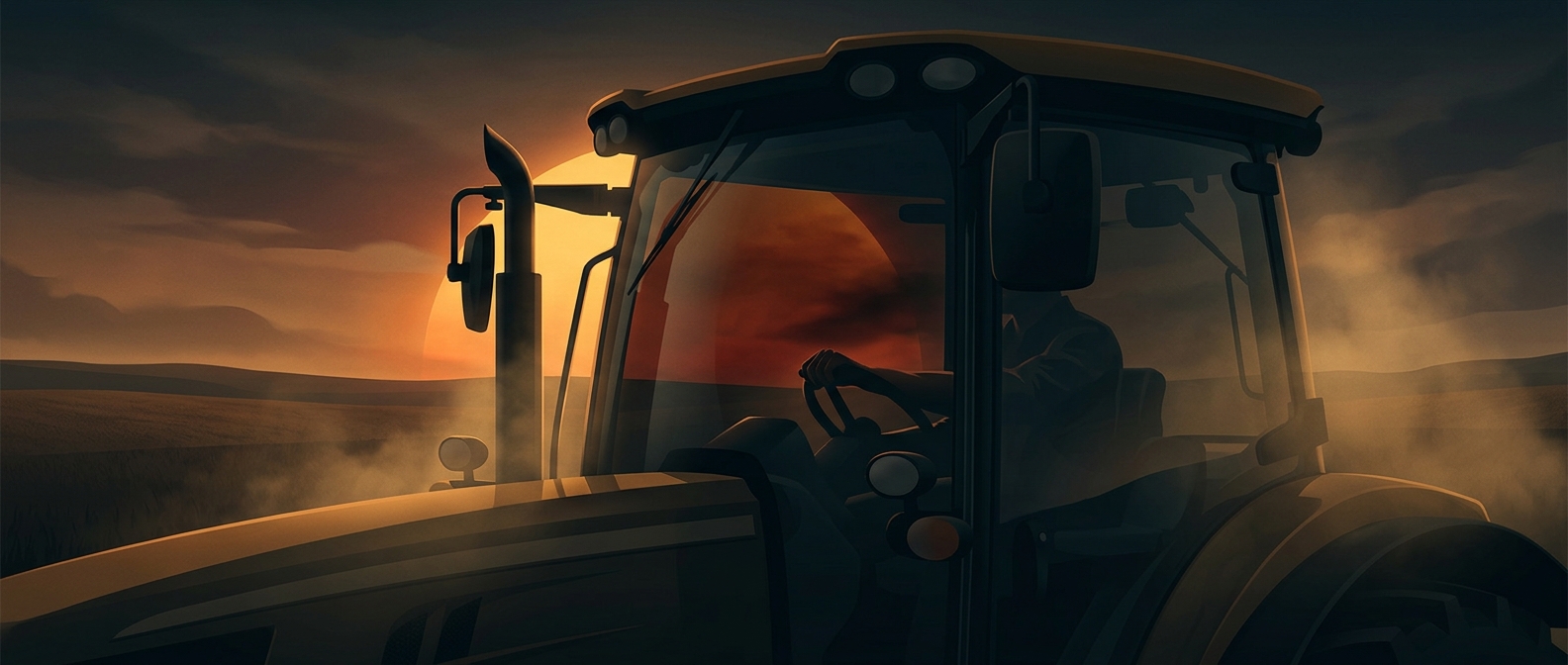 Tractor cabs feature heavily tinted glass to block the sun