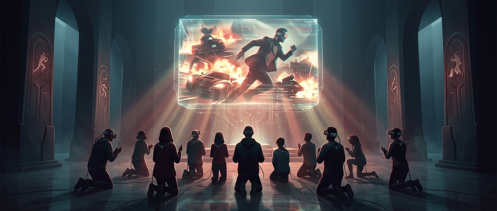 Worshipping a simulation based on an action movie