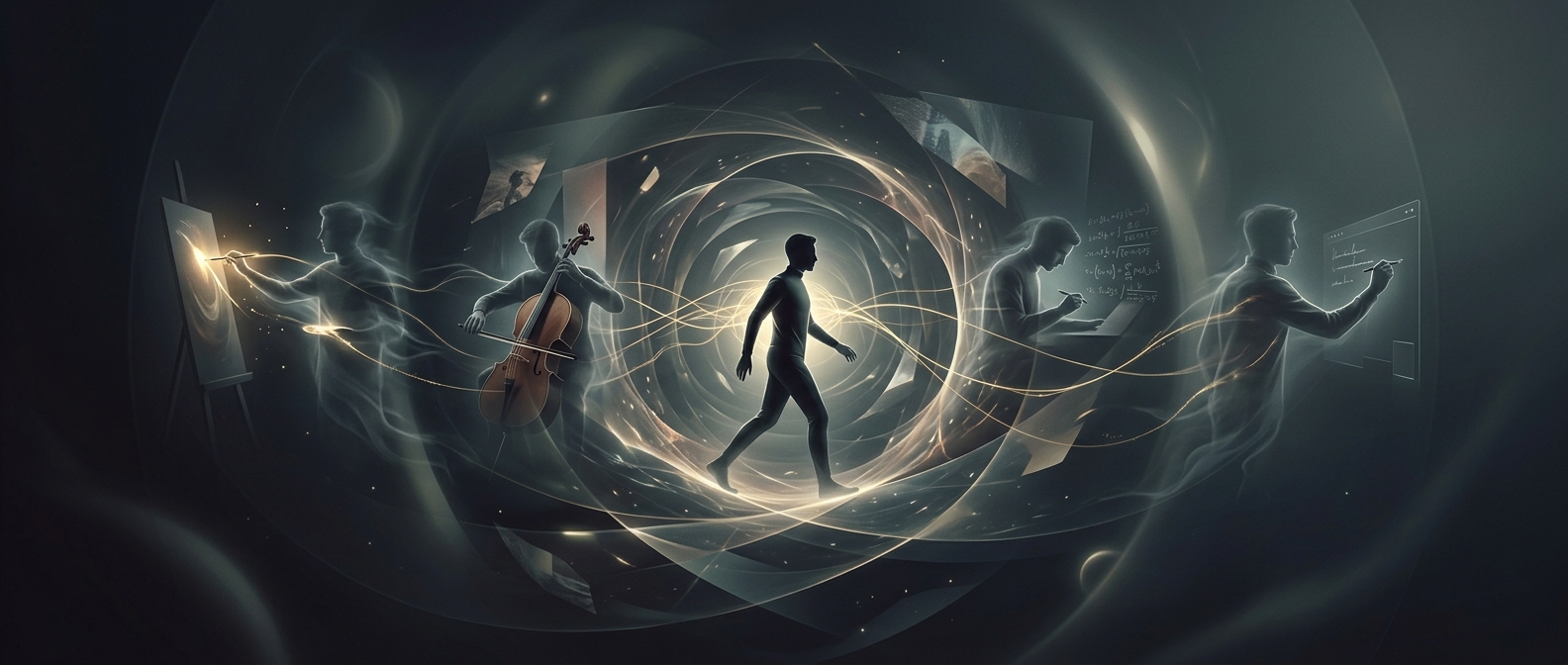 Quantum jumping steals talents from alternate selves