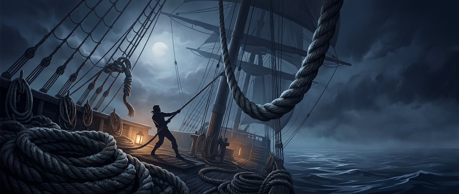 Antique sailing ships required miles of thick heavy ropes