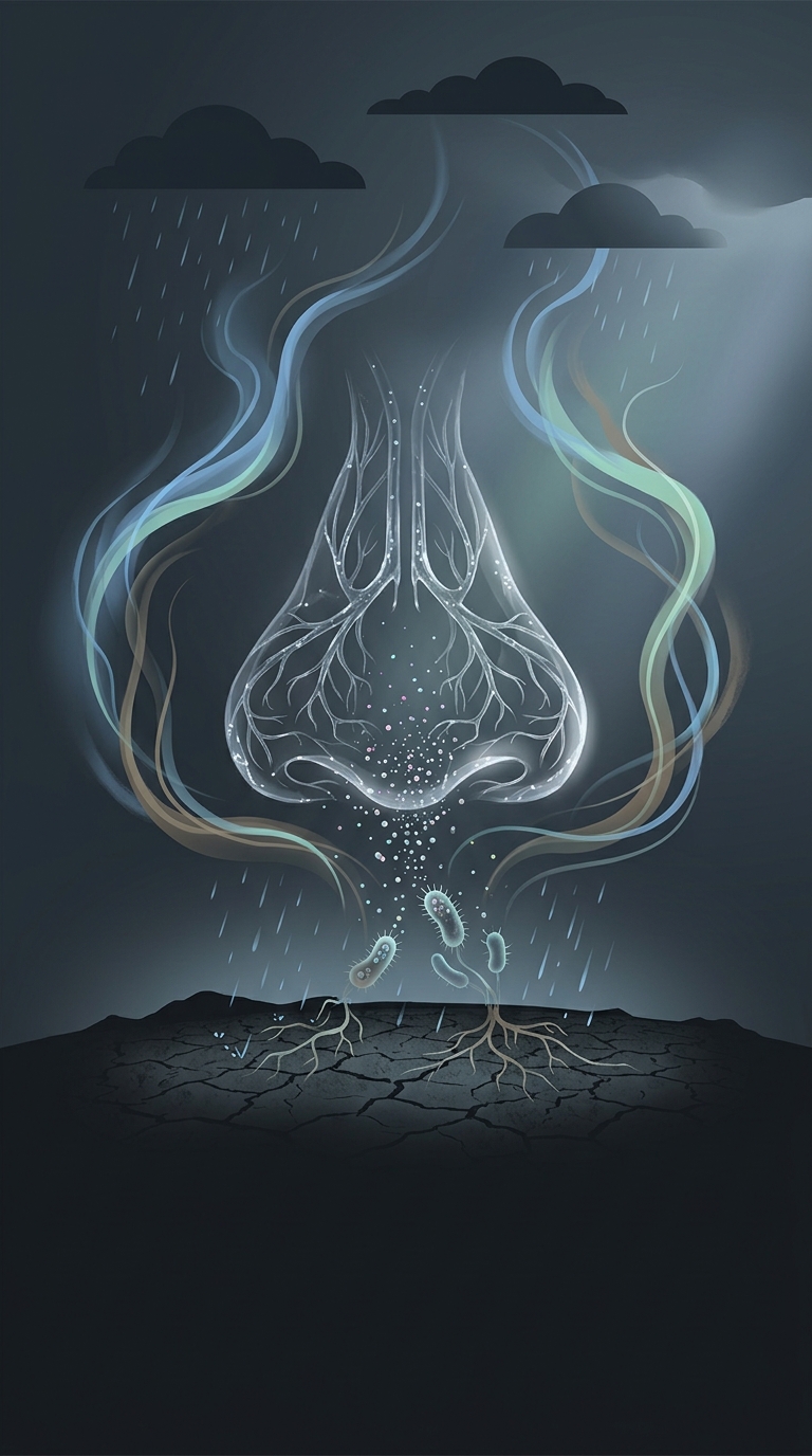 Petrichor is the distinct, earthy scent that occurs when rain falls on dry soil, which is actually caused by an oil produced by certain plants during dry periods and a chemical called geosmin.