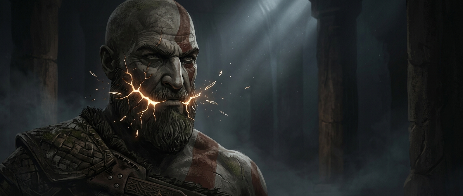 Kratos can't smile without breaking his face