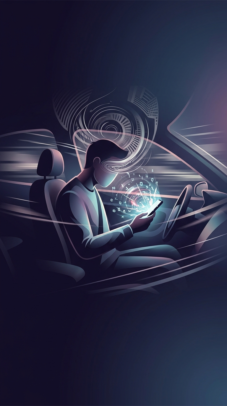 Why does staring at your phone while riding in the passenger seat instantly trigger aggressive motion sickness?