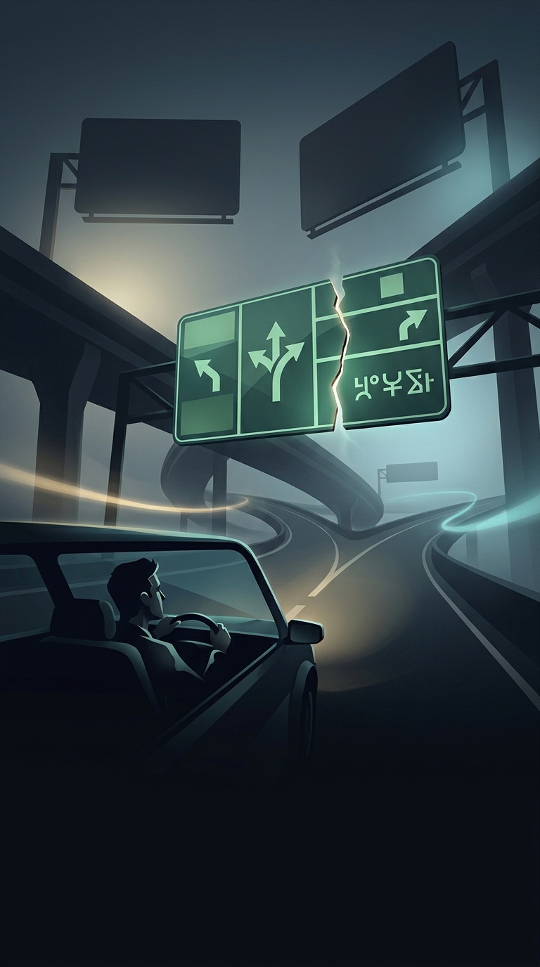 What hidden design clue on American highway signs tells you exactly which side your exit will be on?