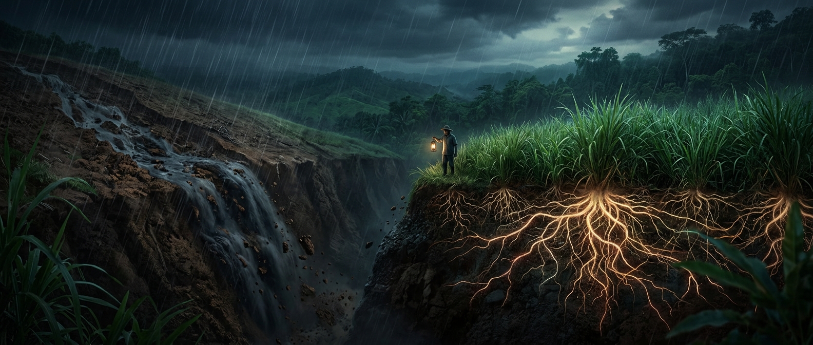 Tropical grass roots prevent severe agricultural erosion