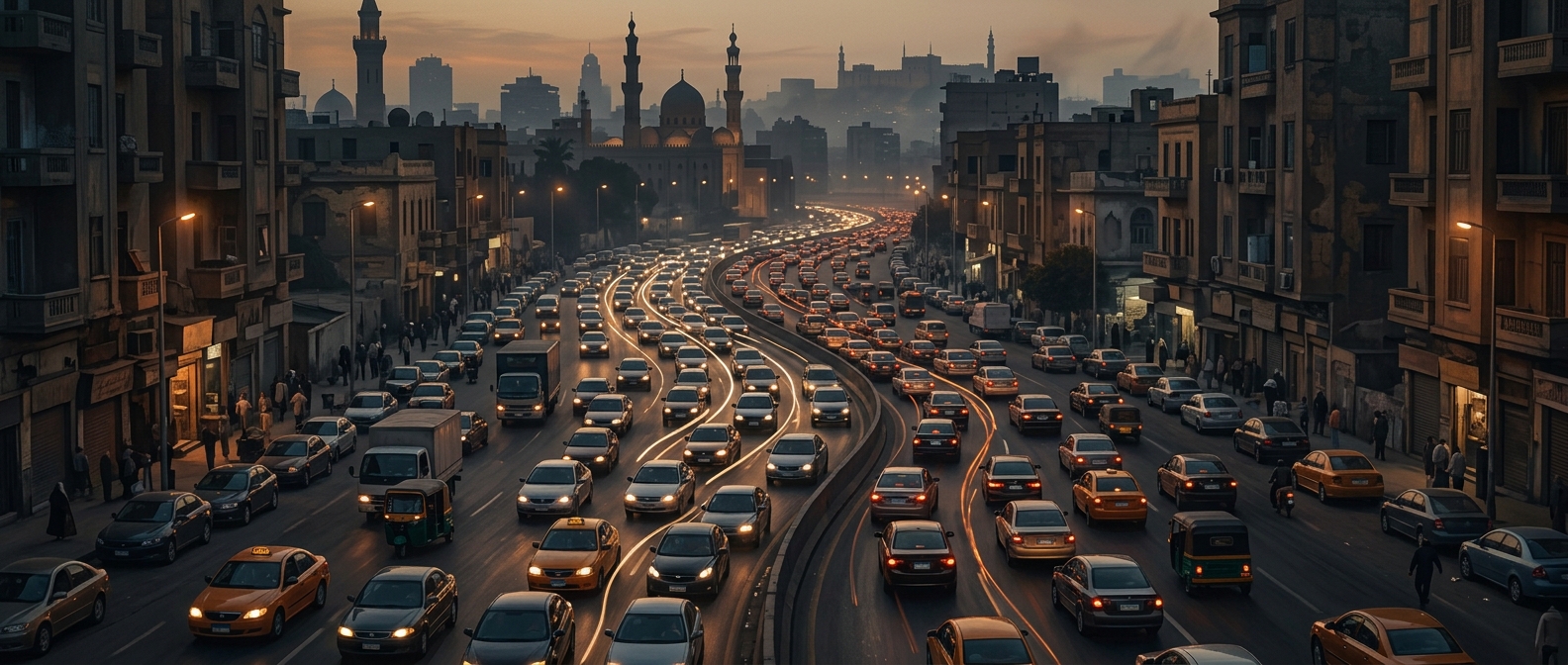 Cairo traffic flows without any visible lane markers
