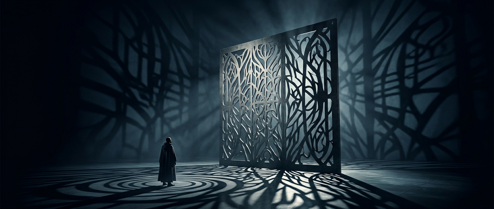 Stage lights utilize metal stencils to cast dark shadows