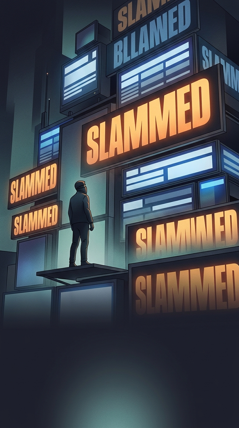 Why do digital news sites intentionally overuse the word 'SLAMMED' in political headlines?