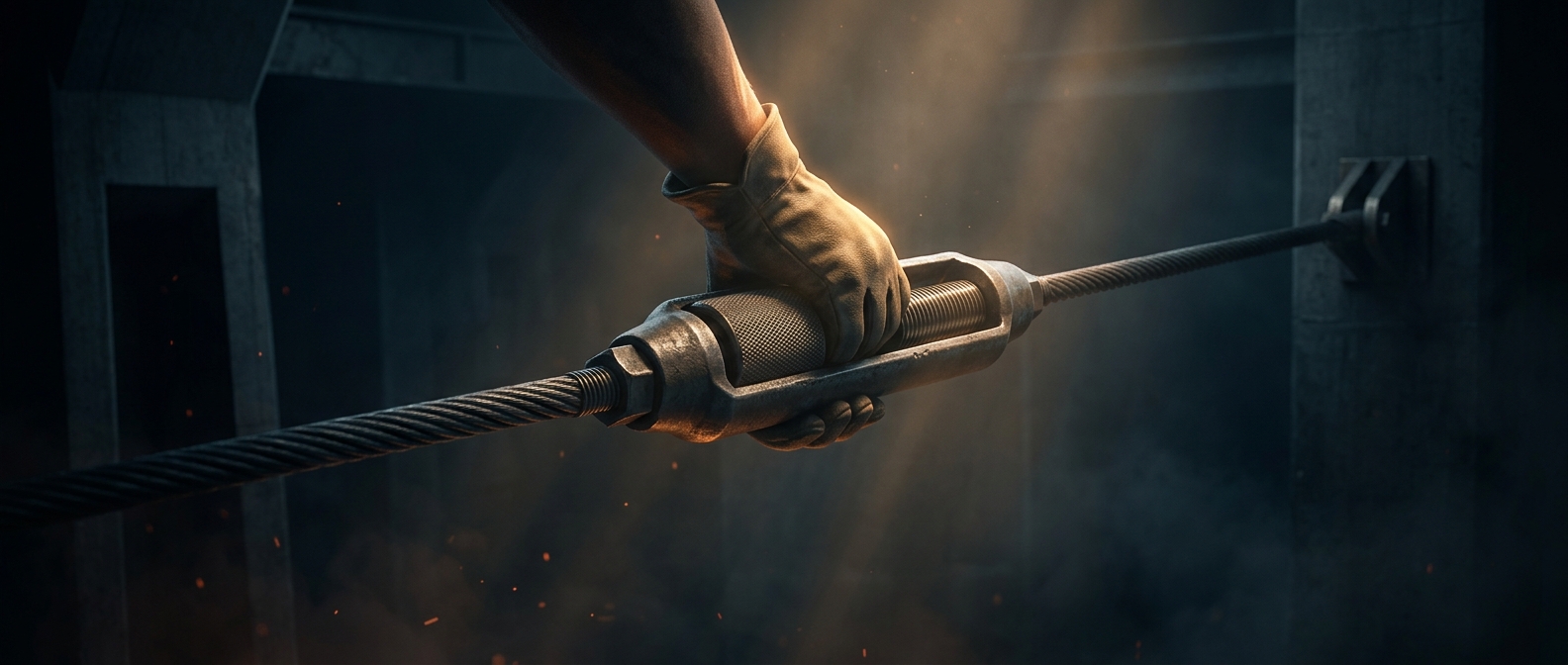 Twisting a single metal barrel tightens two opposing cables