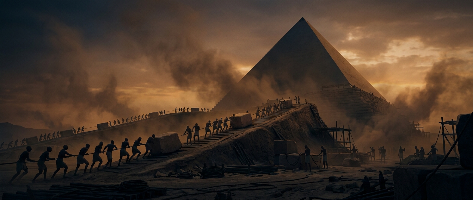 Stacking millions of heavy stones to build a giant tomb