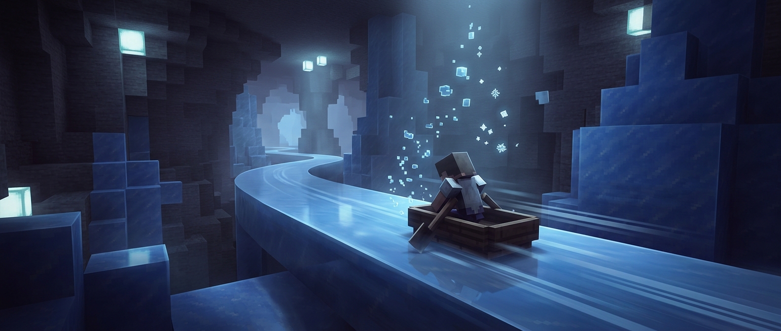 Minecraft boats become absurdly fast on blue ice
