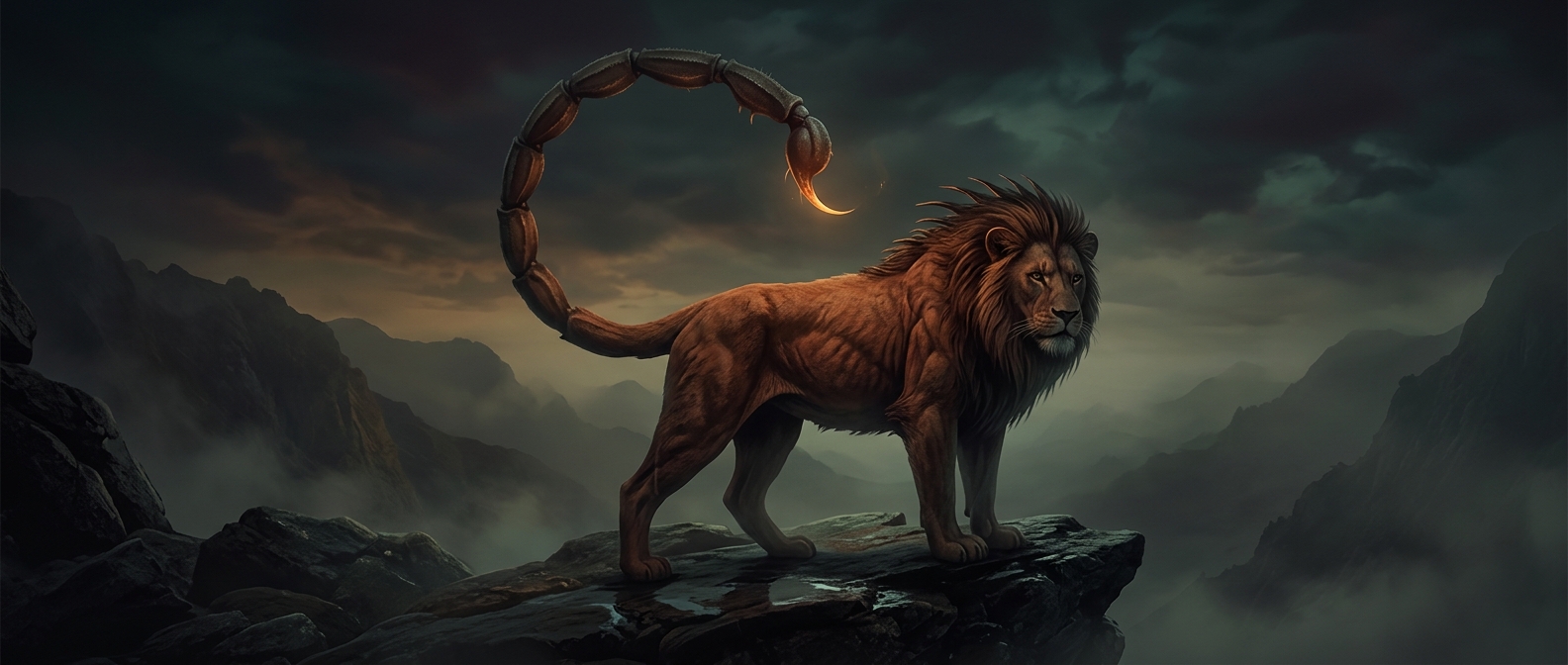 Manticore physiques combining lions and scorpions