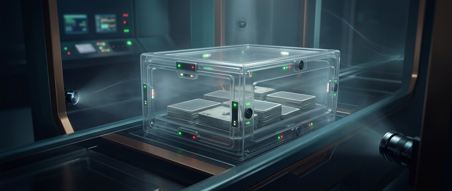 Used cards sit in heavily monitored plastic trays