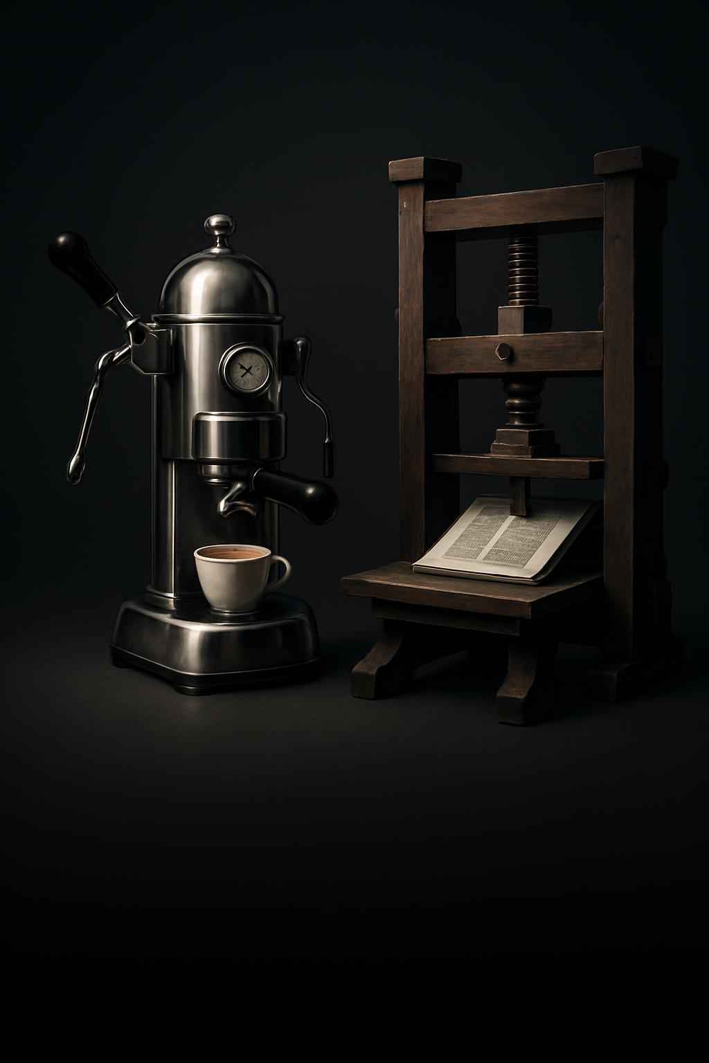 Espresso machine and the printing press share a lineage of pressure—literally.
